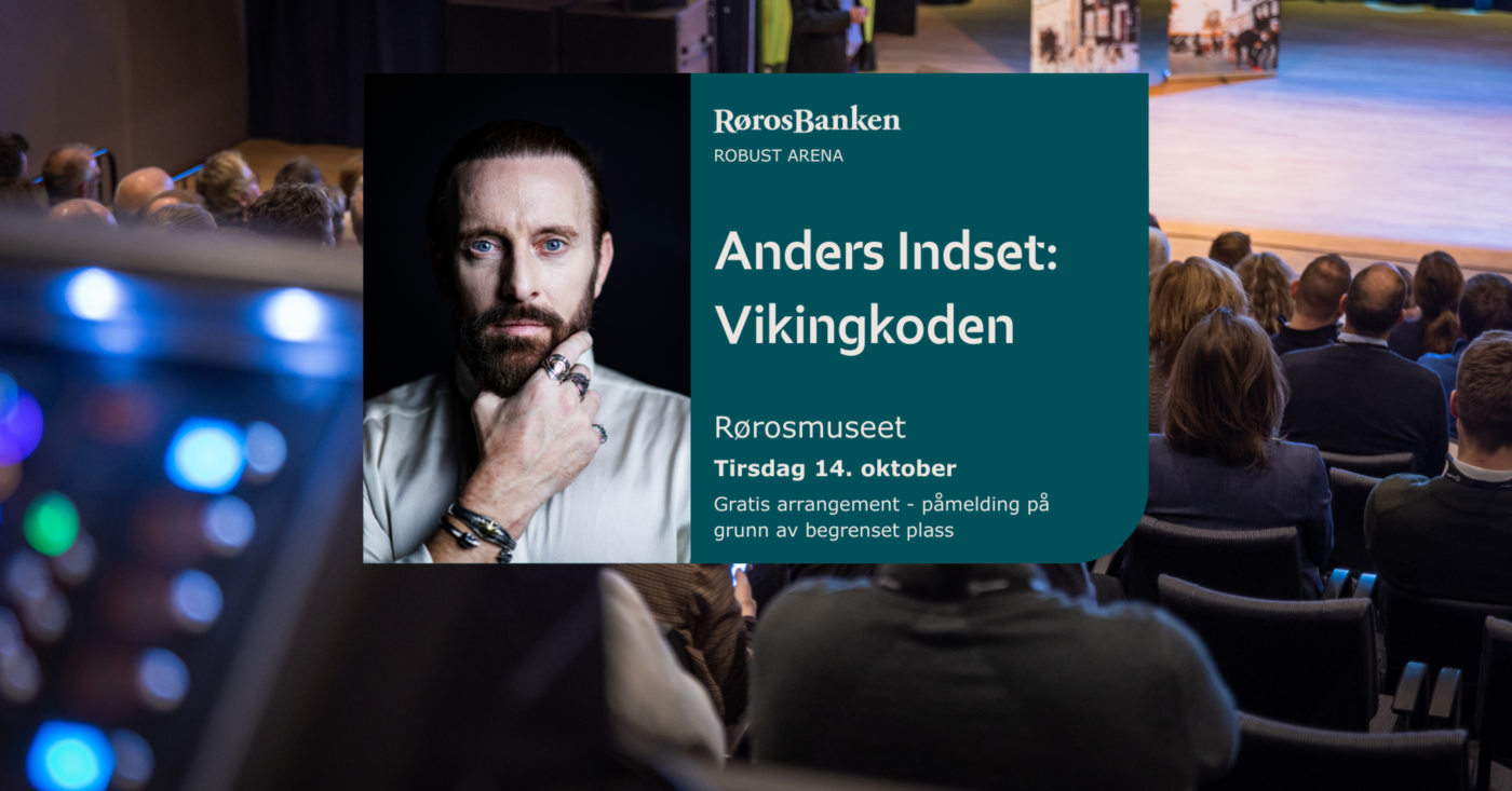 Eventfoto med bilde av Anders Indset og tekst om foredrag 14. oktober om Viktingkoden